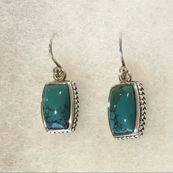 BARSE Turquoise Sterling Silver Rope Braid Framed Drop Earrings NWT - Picture 4 of 8
